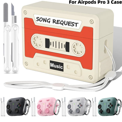 Game Case for AirPods Pro 3 2025 Cover with Cleaner Kit Keychain For AirPods Pro 3rd Generation Silicone Case for AirPods Pro 3