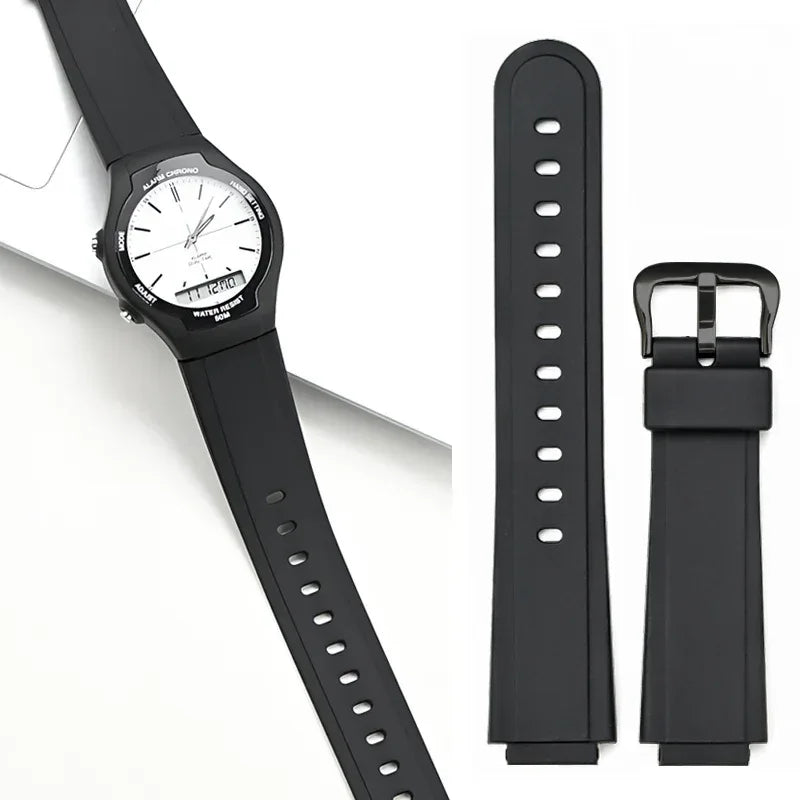 Resin Strap for Casio  AW-90H Sport Waterproof Stainless Steel Buckle Men's Rubber Replace Band Bracelet Watch Accessories