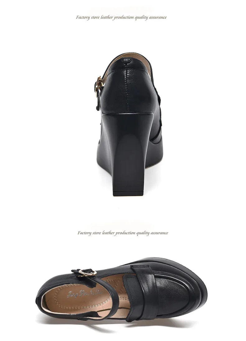 GKTINOO 2025 Wedges Women Shoe Spring Autumn Slip-On High Heels Round Toe Genuine Leather Casual Ladies Platform Shoes Woman