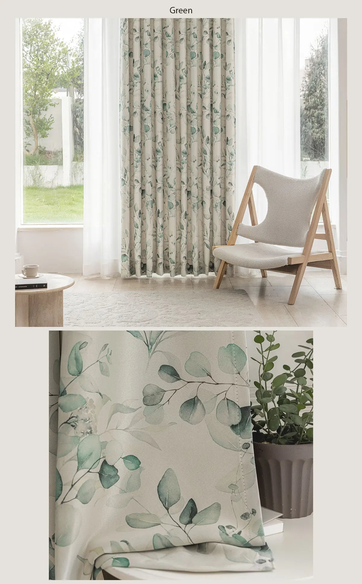 LEEJOOM Green Leaves Printed Blackout Curtain Window Blinds for Living Room Bedroom French Window 1PC
