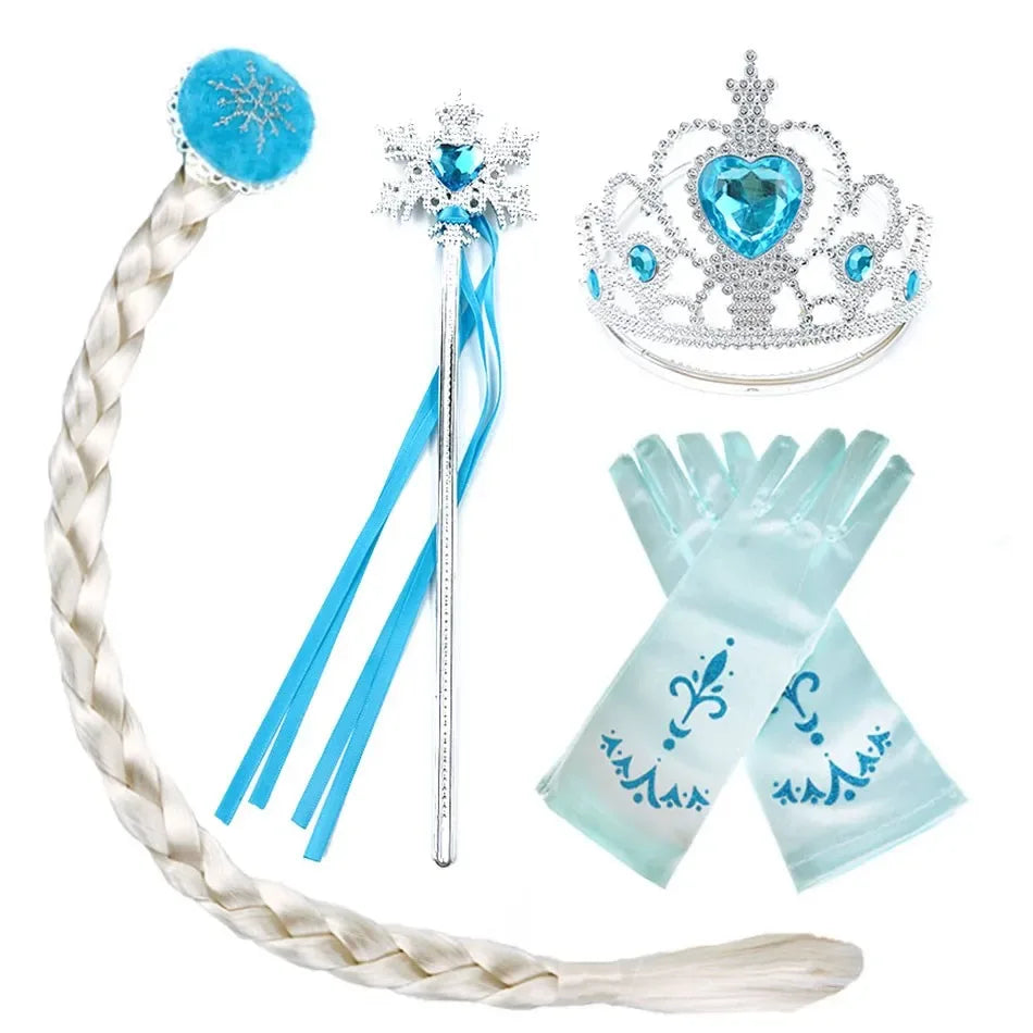 Girls Elsa Coronation Dress Up Long Sleeve Snow Queen Halloween Party Princess Costume Kids Christmas Elza Fancy Clothes Cloak