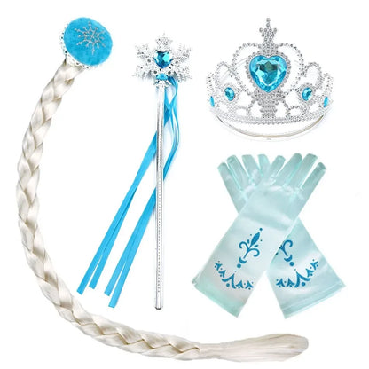 Girls Elsa Coronation Dress Up Long Sleeve Snow Queen Halloween Party Princess Costume Kids Christmas Elza Fancy Clothes Cloak