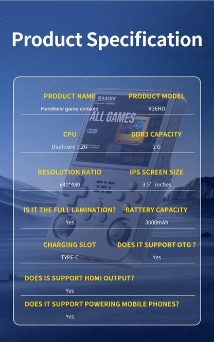 New R36HD Retro Handheld Video Game Console ARKOS System 3.5 Inch IPS Screen Classic Portable Pocket Video Player Games Boy Gift