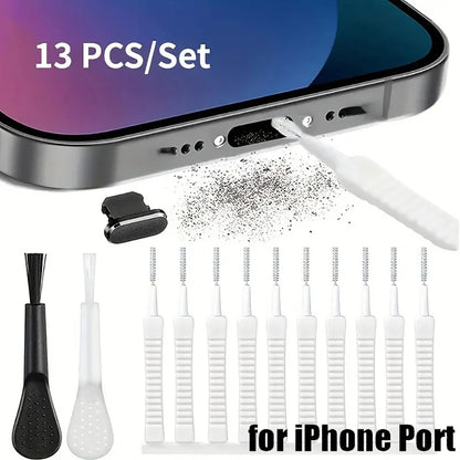 14/13PCS Charging Port Cleaning Brush Set USB-C Lightning Cleaner Kit with Dust Plug for iPhone Samsung Xiaomi Speaker Hole Tool