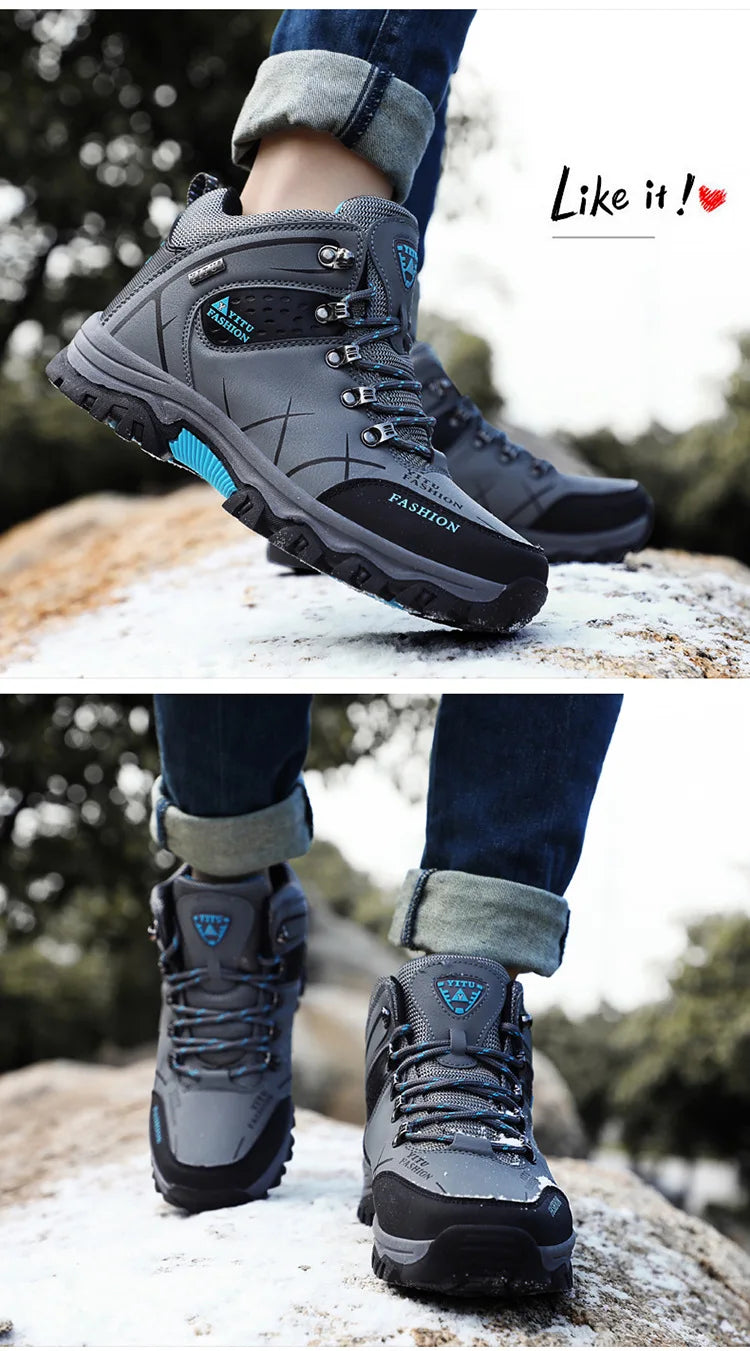 Brand Men Winter Snow Boots Waterproof Leather Sneakers Super Warm Men's Boots Outdoor Male Hiking Boots Work Shoes Size 39-47
