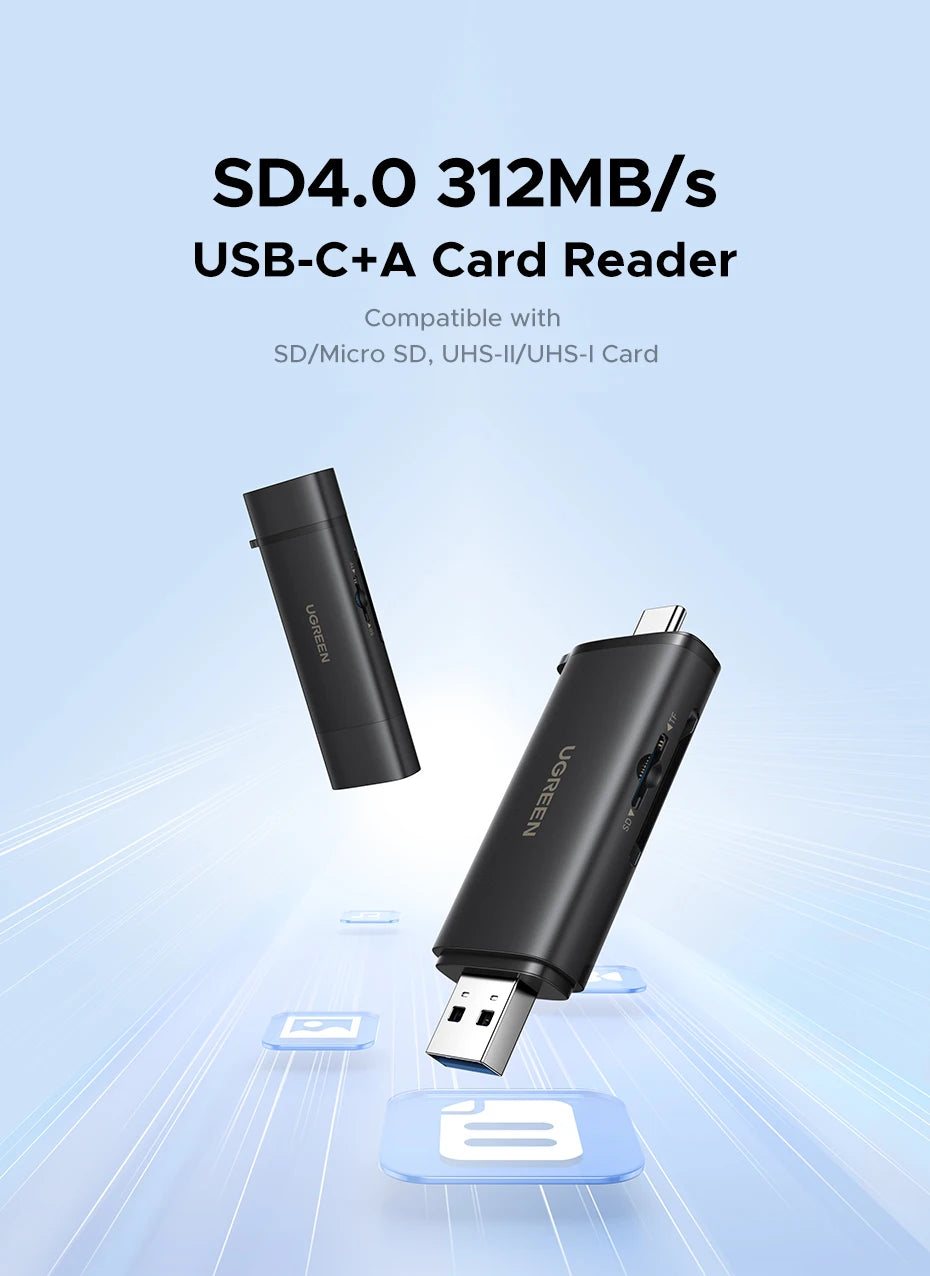 UGREEN USB C SD 4.0 Card Reader USB Memory Card Reader 312MB/s USB3.0&USB C to SD Micro SD TF Card for PC Laptop UHS-II/UHS-I