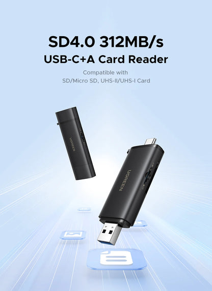 UGREEN USB C SD 4.0 Card Reader USB Memory Card Reader 312MB/s USB3.0&USB C to SD Micro SD TF Card for PC Laptop UHS-II/UHS-I