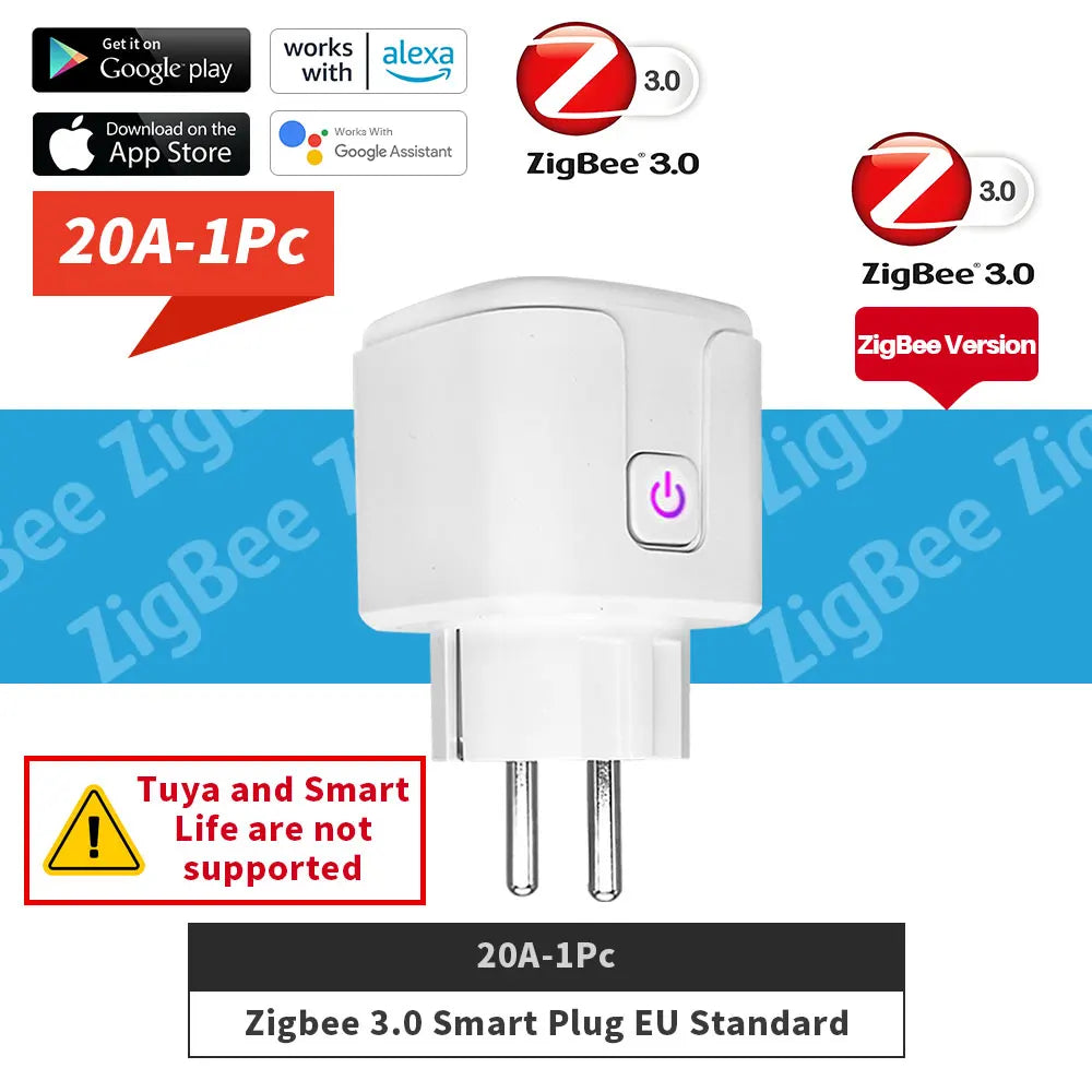 16A/20A Zigbee 3.0 Smart Plug EU Socket With Countdown Timing Voice Control Support Alexa Google Home Yandex Alice