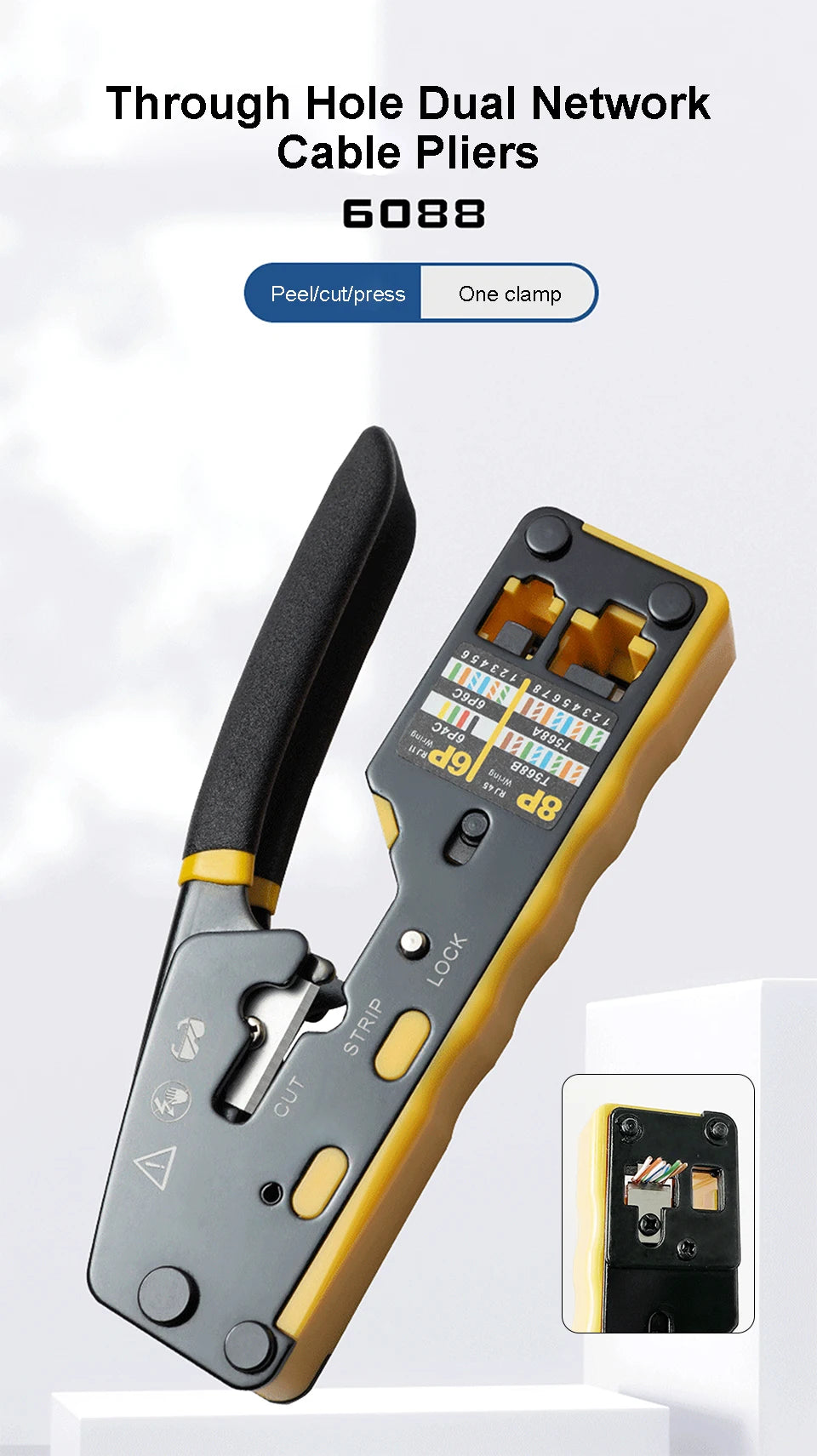 ONTi RJ45 Cat7/6/6A/5E Connector and RJ45 Crimp Tool Pass Through Crimper for 8P8C with Replacement Blade Cable Stripper