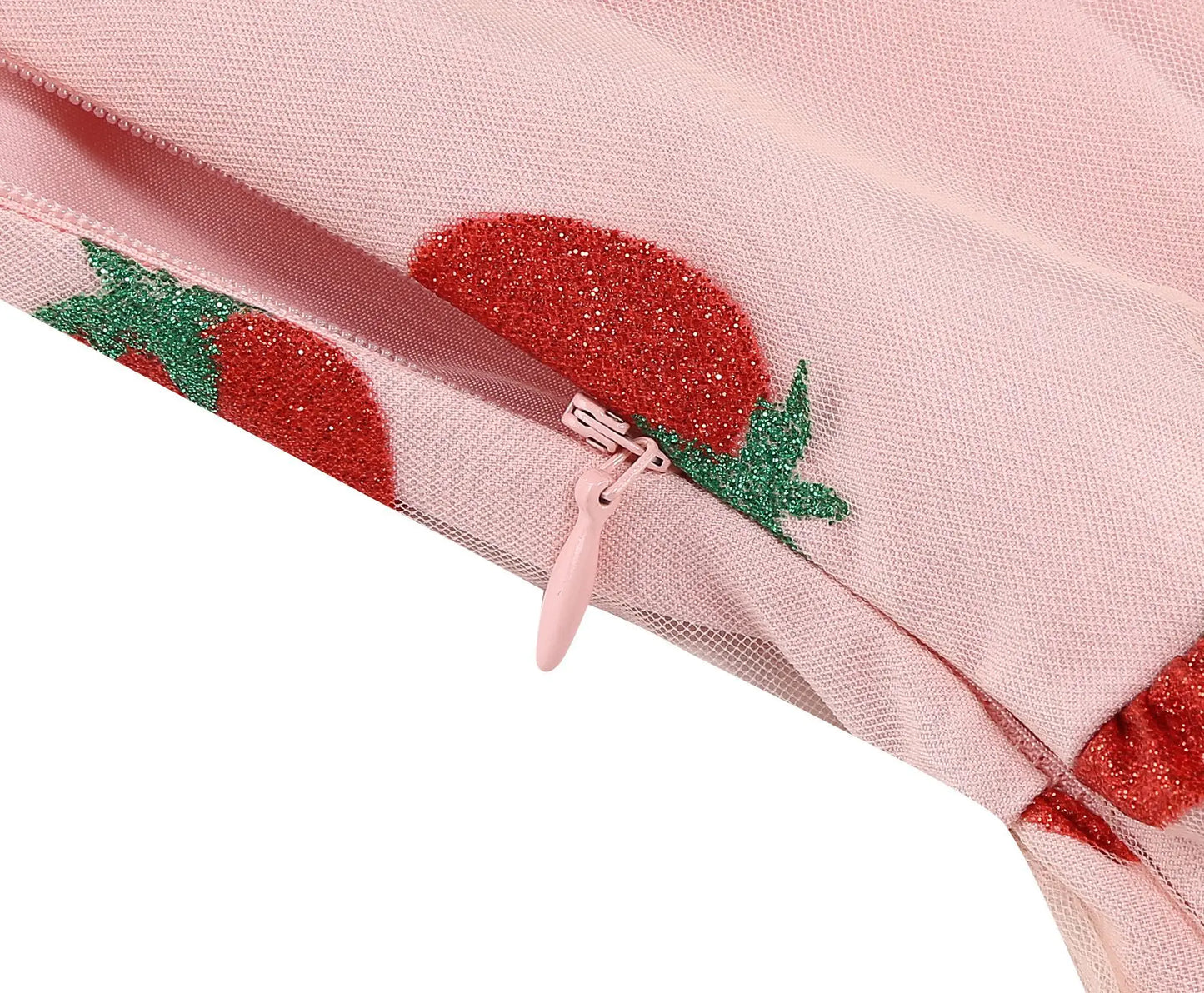 Knot Strap Strawberry Patchwork Vintage Dress 2025 Heart Flocking Valentine's Day Dress Women Birthday Party Pleated Mesh Dress