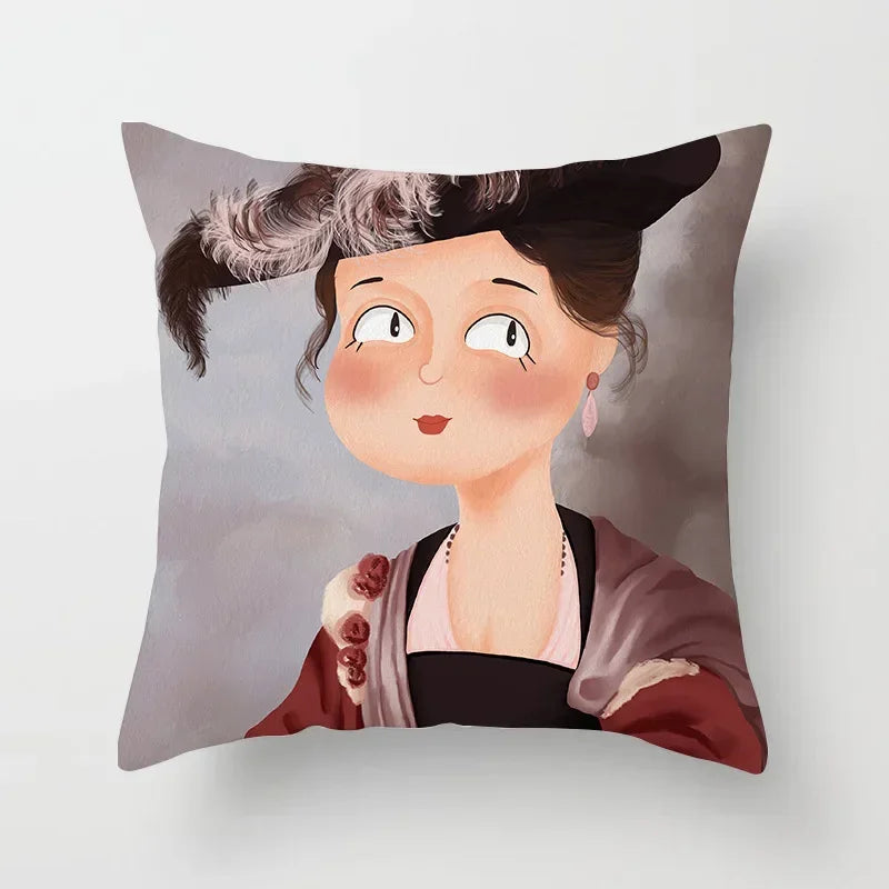 Creative Cartoon Oil Painting Mona Lisa Van Gogh Cushion Cover Portrait Painting Throw Pillow Case Cojines Decorativos Para Sofa