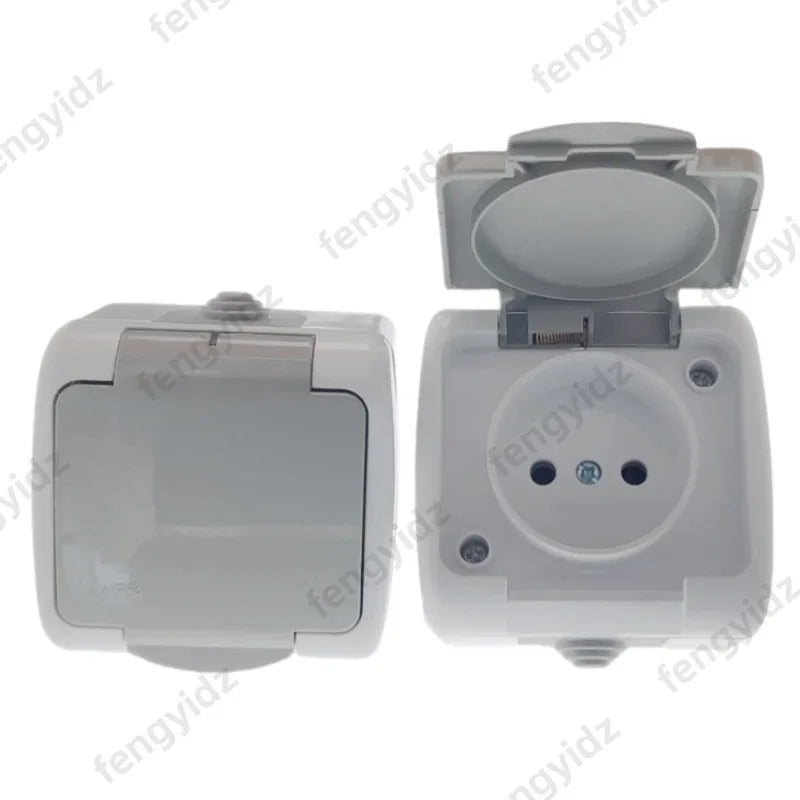 1P Surface-Mounted Single-Unit Wall Panel Household 16A European Standard Two-Hole Socket With Cover Waterproof And Splash-Proof