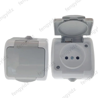 1P Surface-Mounted Single-Unit Wall Panel Household 16A European Standard Two-Hole Socket With Cover Waterproof And Splash-Proof