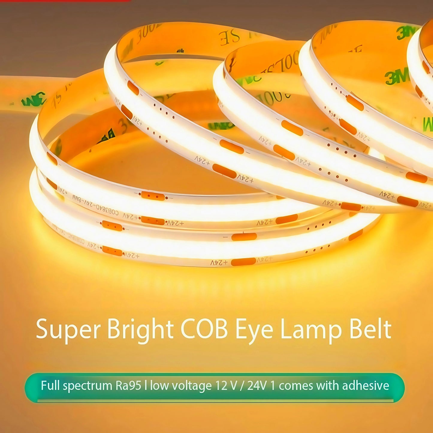 DC 12V 24V FOB COB Strip 320Leds/M High Density RA90 White 3000K 4000K 6000K IP21 Flexible Ribbon Rope LED Light