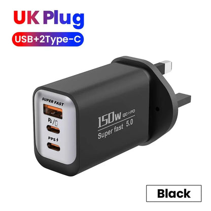Multi Ports USB Type C Fast Charger 150W Super Charging Wall EU/US/UK Plug Charger Quick Charge3.0 USB Adapter PD3.0 Charge Head