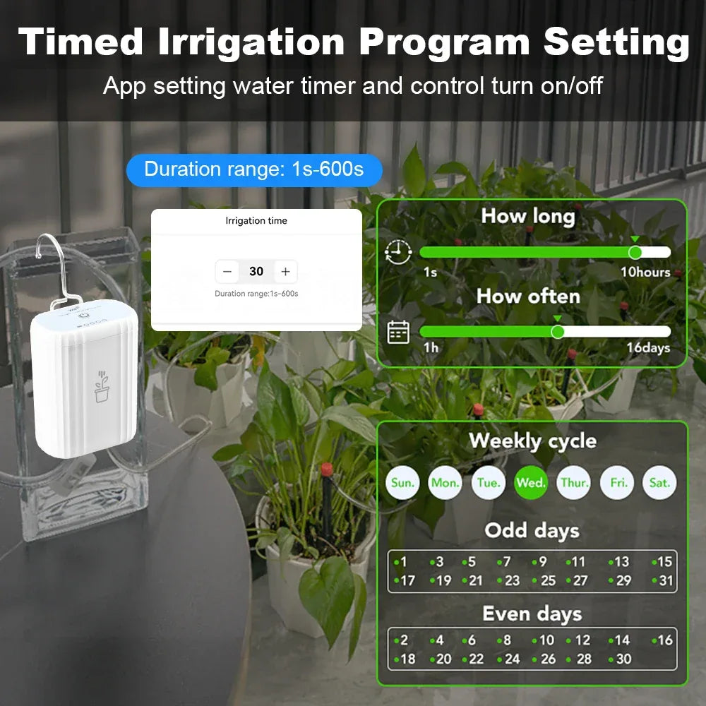Tuya WiFi Smart Watering Pump 18650 Rechargeable Battery Intelligent Auto Sprinkler Drip Irrigation Flowers Home Garden Tools