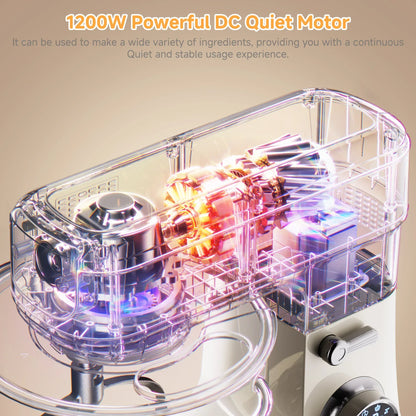 BioloMix 7L Food Mixers for Baking, 1200W DC Motor Stand Mixer, with Dough Hook, Whisk & Beater, Meat Grinder Attachment
