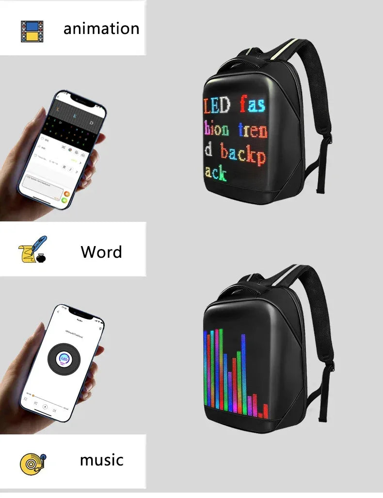 Led Backpack with Programmable Full Color Screen, Motorcycle Backpack, Waterproof Shoulder Travel Backpack, Christmas Gift Bag