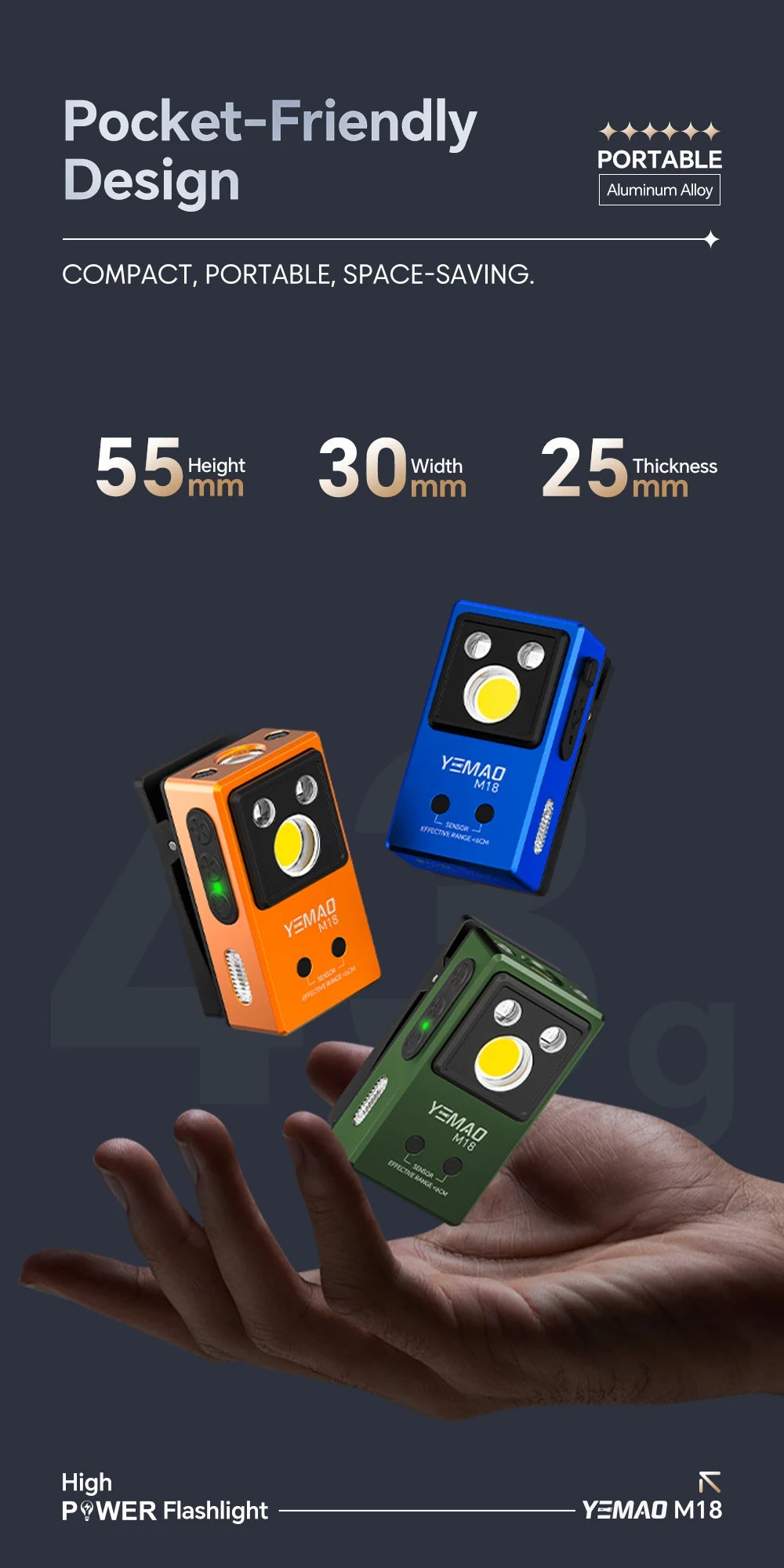 YEMAO M18 270LM Clip Pocket Flashlight 7 Color RGB Built-in 500mAh Battery Rechargeable 6 Light EDC Magnetic Sensor Lamp UVLight