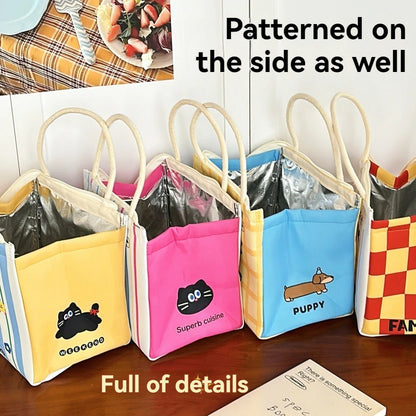 Cute Kitten Lunch Box Bag Student Hand-Held Aluminum Foil Insulated Lunch Box Bag Large Capacity Lunch Box Bag