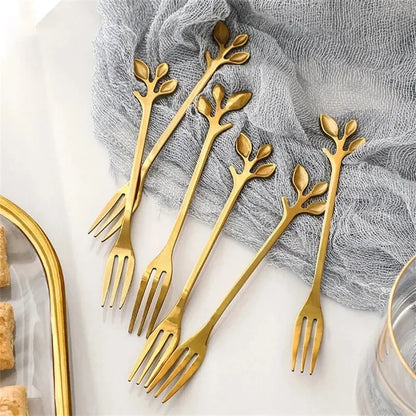 6PCS Creative Leaf Shape Fruit Dessert Fork European Small Fork Fork Kitchen Utensils