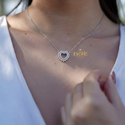 Halo Heart Diamond Pendant Necklace with Link Chain in 925 Silver Rose Gold Gold Plated Luxury Engagement Wedding Jewelry