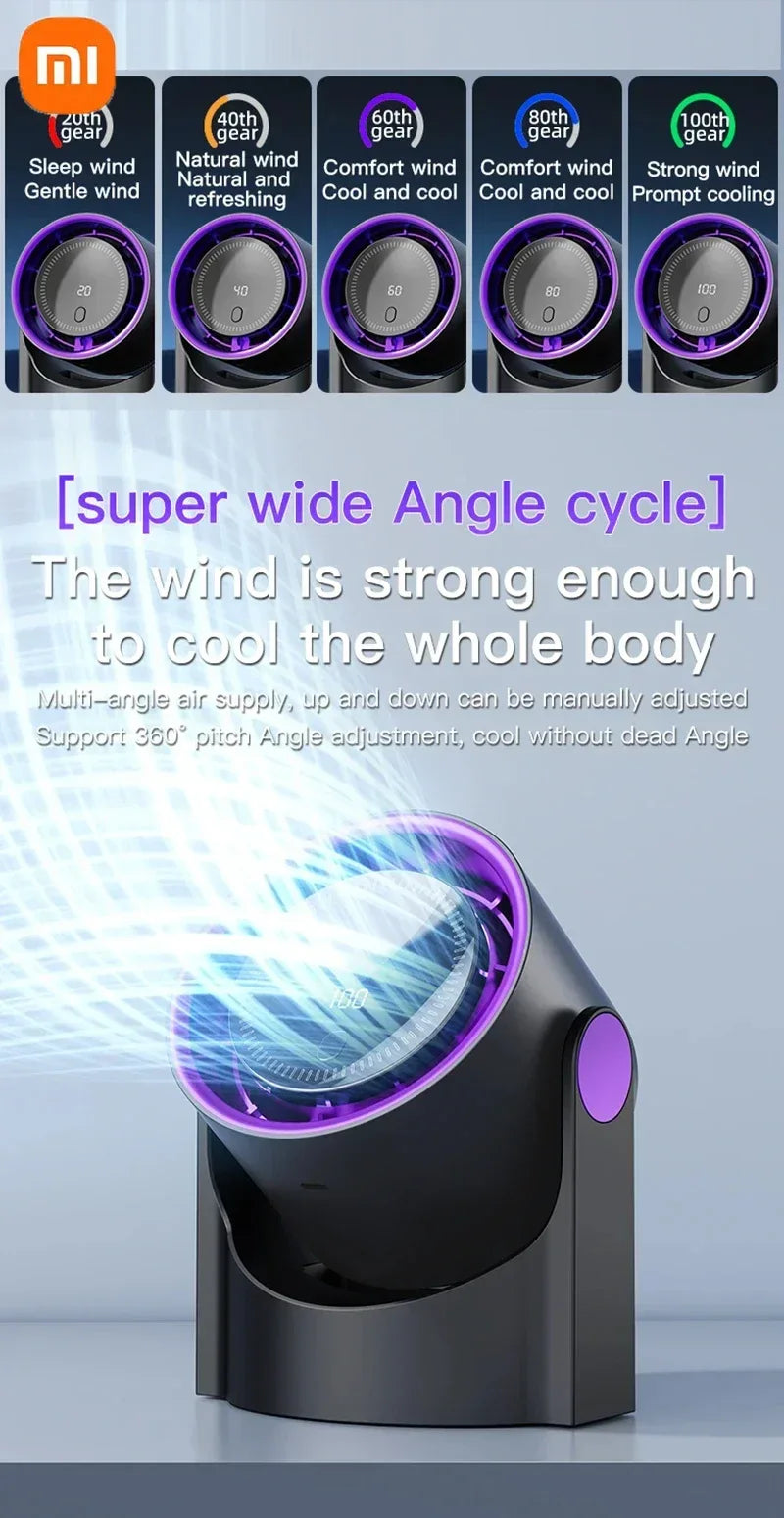 Xiaomi Smart Electric Fan 100 Level Bladeless Fan Portable Small Usb Charge Silent Desktop High-speed Circulating Cooling Fan