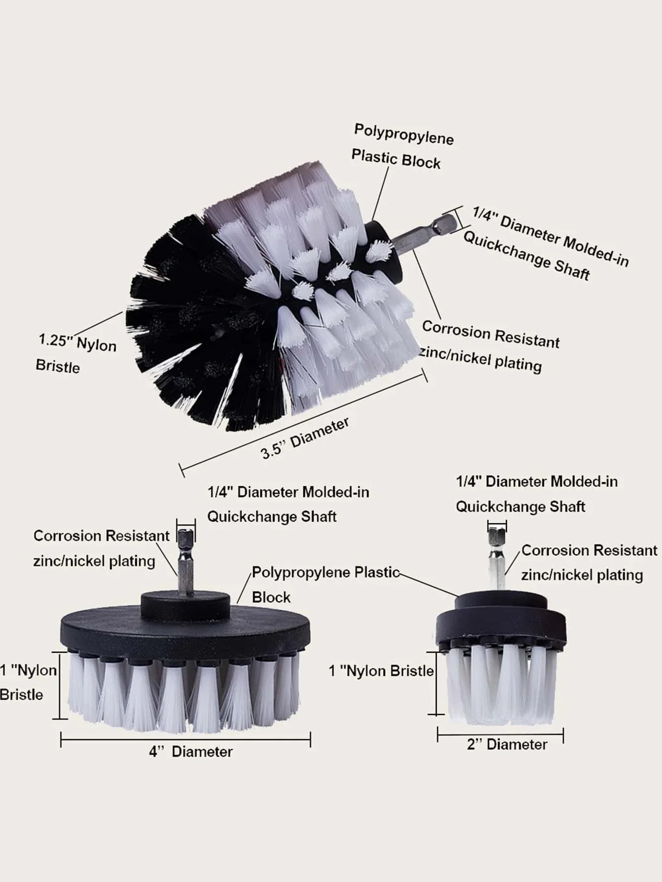 3Pcs/Set Electric Scrubber Brush Drill Brush Kit Plastic Round Cleaning Brush For Carpet Glass Car Tires Nylon Brushes