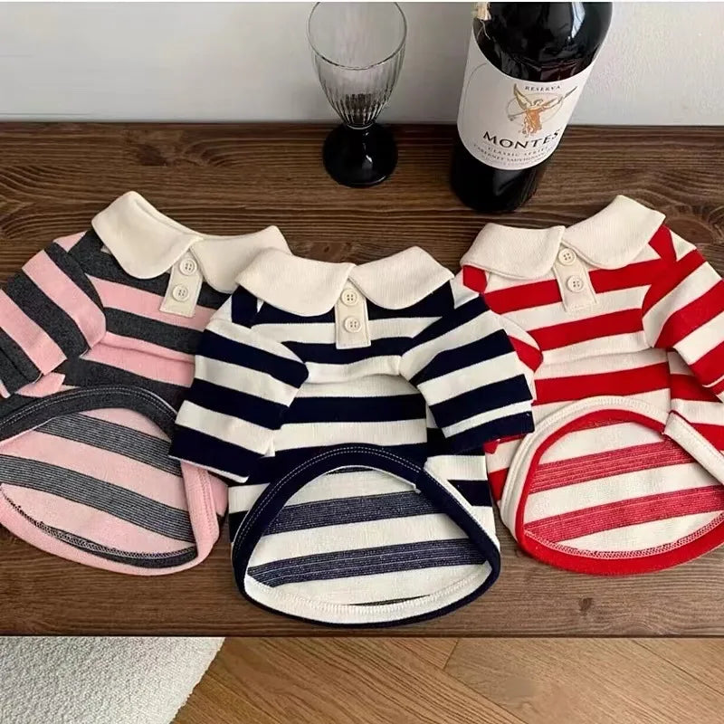 Fashion Striped Collared Dog Shirt Soft Breathable Cooling Vest Pet Hoodie For Puppy Outdoor Activities