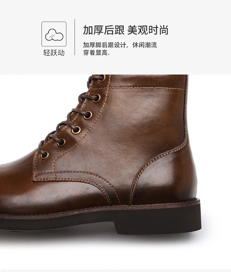 Men Boots 2025 American style Comfortable Fashion Leather Boots Lace up men's short boots motorcycle boots