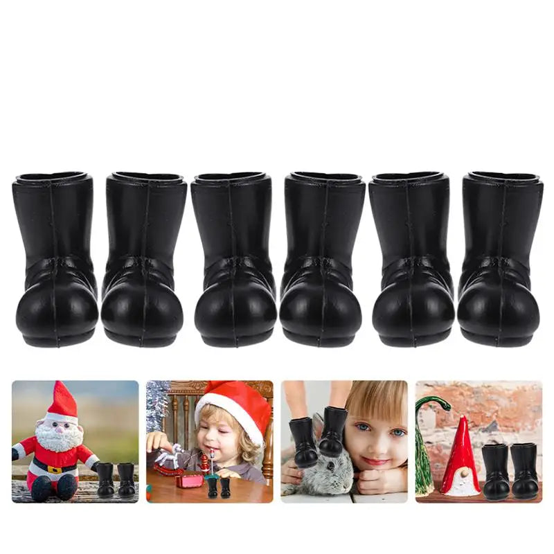 3 Pairs Plastic Mini Christmas Boots Child Baby Toys Small Gnomes Shoes Miniature Santa Claus Decoration Figurines Mini House