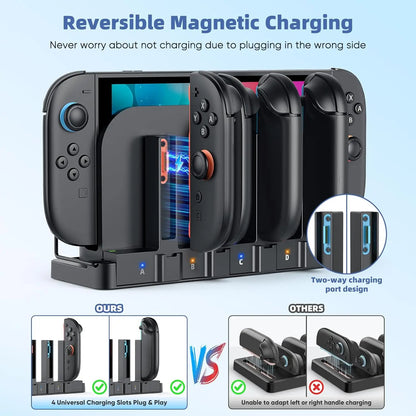 Dual Charging Magnetic for 4 Joy Con Charger for Nintendo Switch 2 & OLED, Fast Charging Dock for Switch 1/2 Accessories