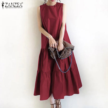 2025 ZANZEA Women Summer Dresses Stylish Sleeveless Ruffles Hem Sundress Casual A-line Holiday Beach Vestido Elegant Party Dress