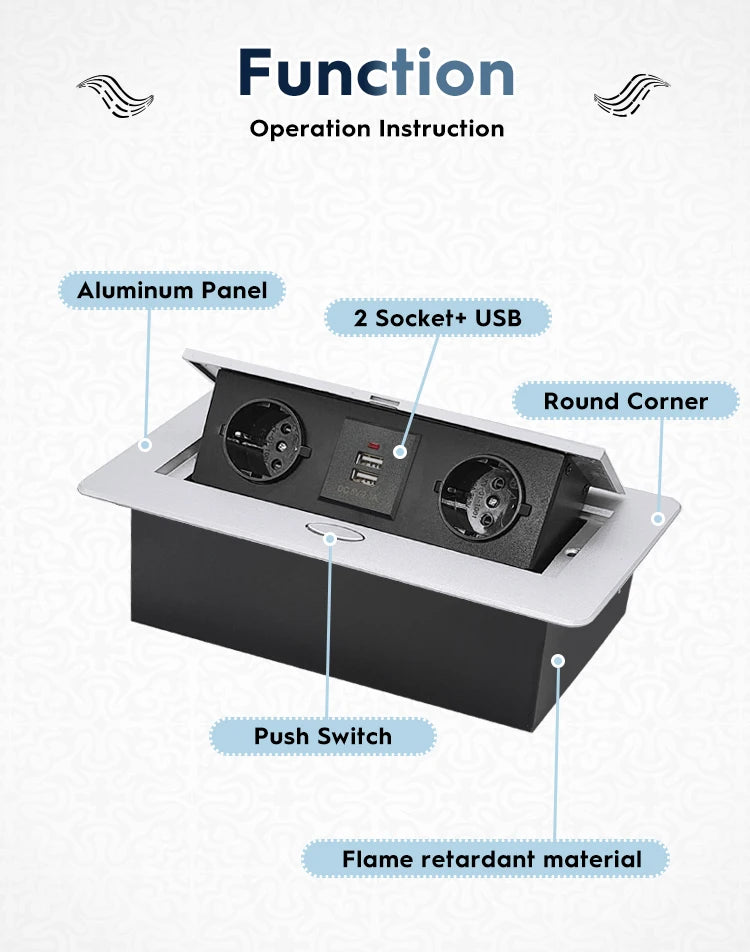 White/Black/Silver/Gold(Бронза Bинтажна) Metal Panel EUR Version RU Table Socket 2/3 Outlet USB Office Kitchen Cabinet Install