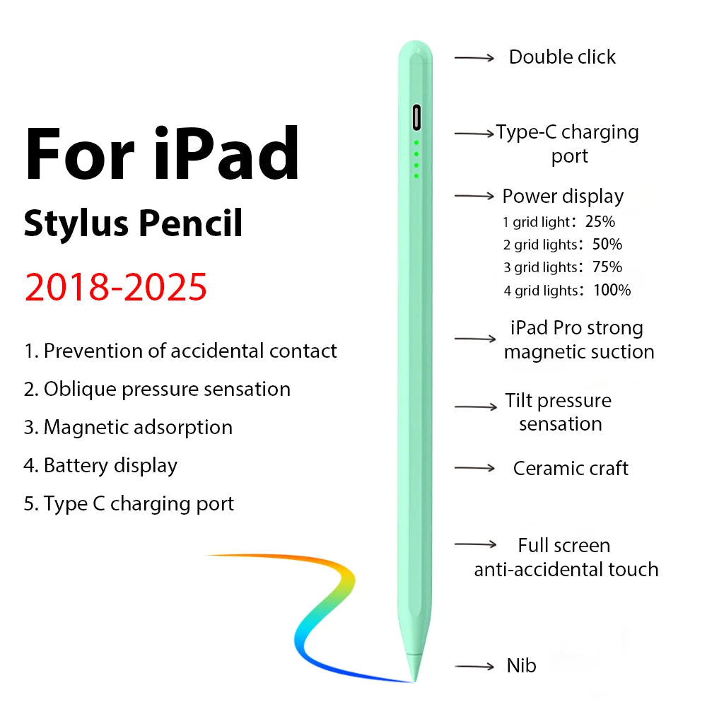 For Apple Pencil Stylus For iPad A16 Air 11 5 4 Pro 11th 13 12.9 M5 M4 M3 M2 Pens 10 9 8 10th 9th Generation Mini 7 6 Touch Pen