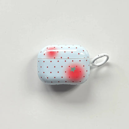 Full-Screen Pink Polka Dot Strawberry Pattern Glossy White Earphone Case with Pink Ring Cover for AirPods 1 2 3 4 Pro 2 Pro 3