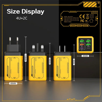 240W 6 in 1 USB C Charger Fast Charging PD3.0 QC3.0 Mobile Phone Travel Wall Adapter for iPhone17 Samsung Xiaomi Huawei EU UK US