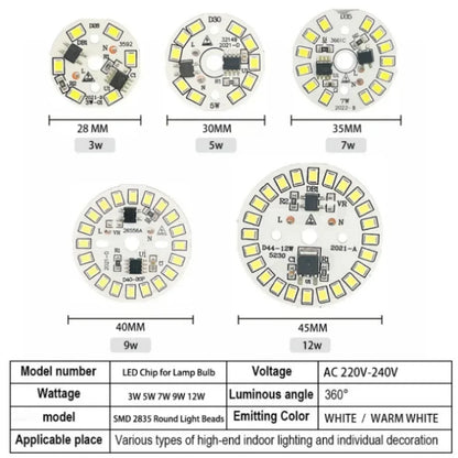 LED Bulb Patch Lamp SMD Plate Circular Module Light Source Plate For Bulb Light AC 220V Led Chip Spotlight Downlight LED Lamp
