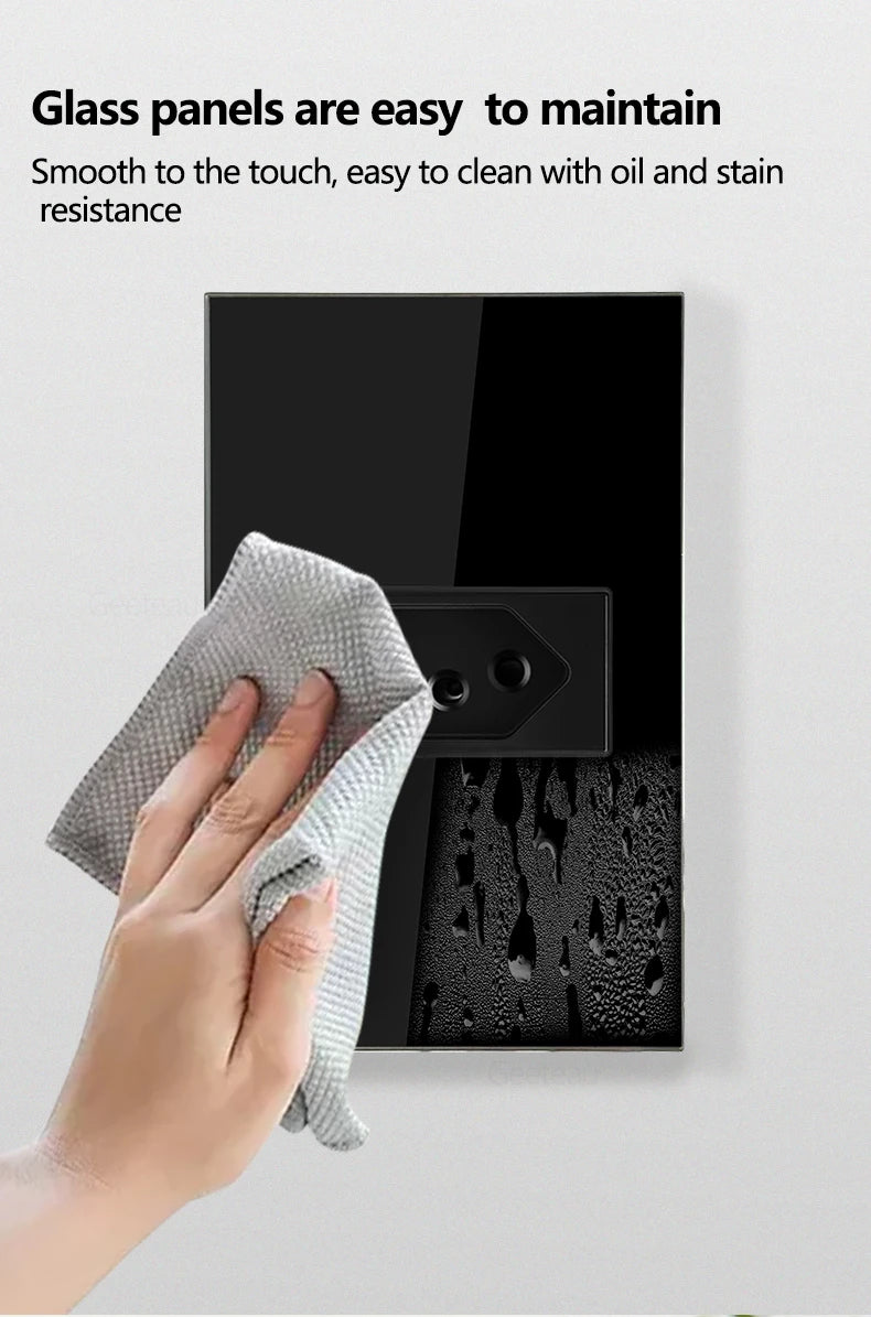 Geeteau Black White Glass Panel Single Brazil Wall Socket 10A Full paddle  Standard Home Safe Stable Household Power Plug