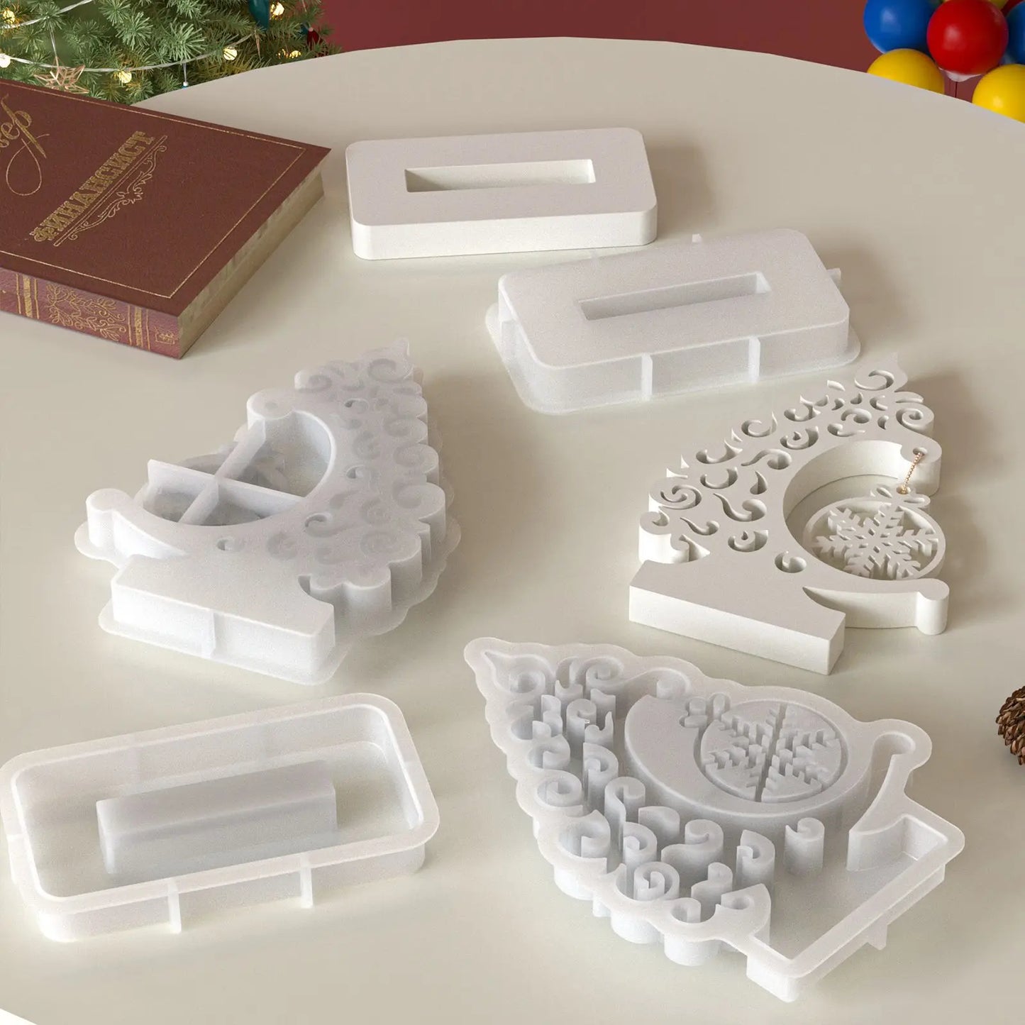 Christmas Tree Stand Snowflake Ornament Silicone Mold with Base DIY Christmas Ornament Crafts Gifts Home Decor Table Decorations