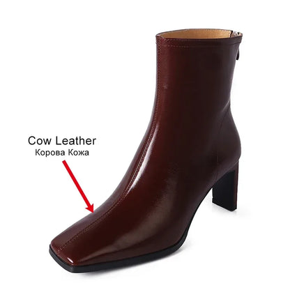 JOZHAMTA Size 34-43 Women Ankle Boots Real Leather Thick High Heel Shoes Fall Winter 2025 Casual Office Lady Dress Short Booties