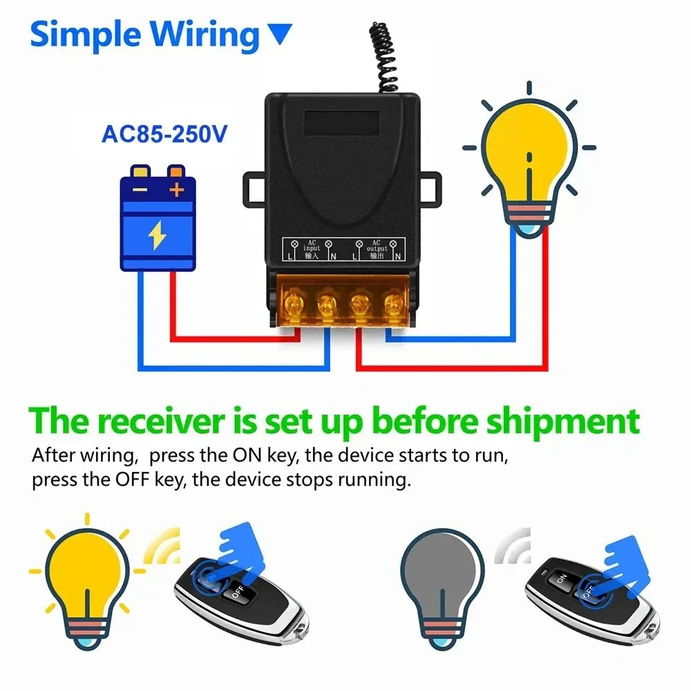 Universal Remote Control Switch 433mhz Wireless Switch AC 220V Relay and On Off Transmitter for Light Lamp Water Pump Door