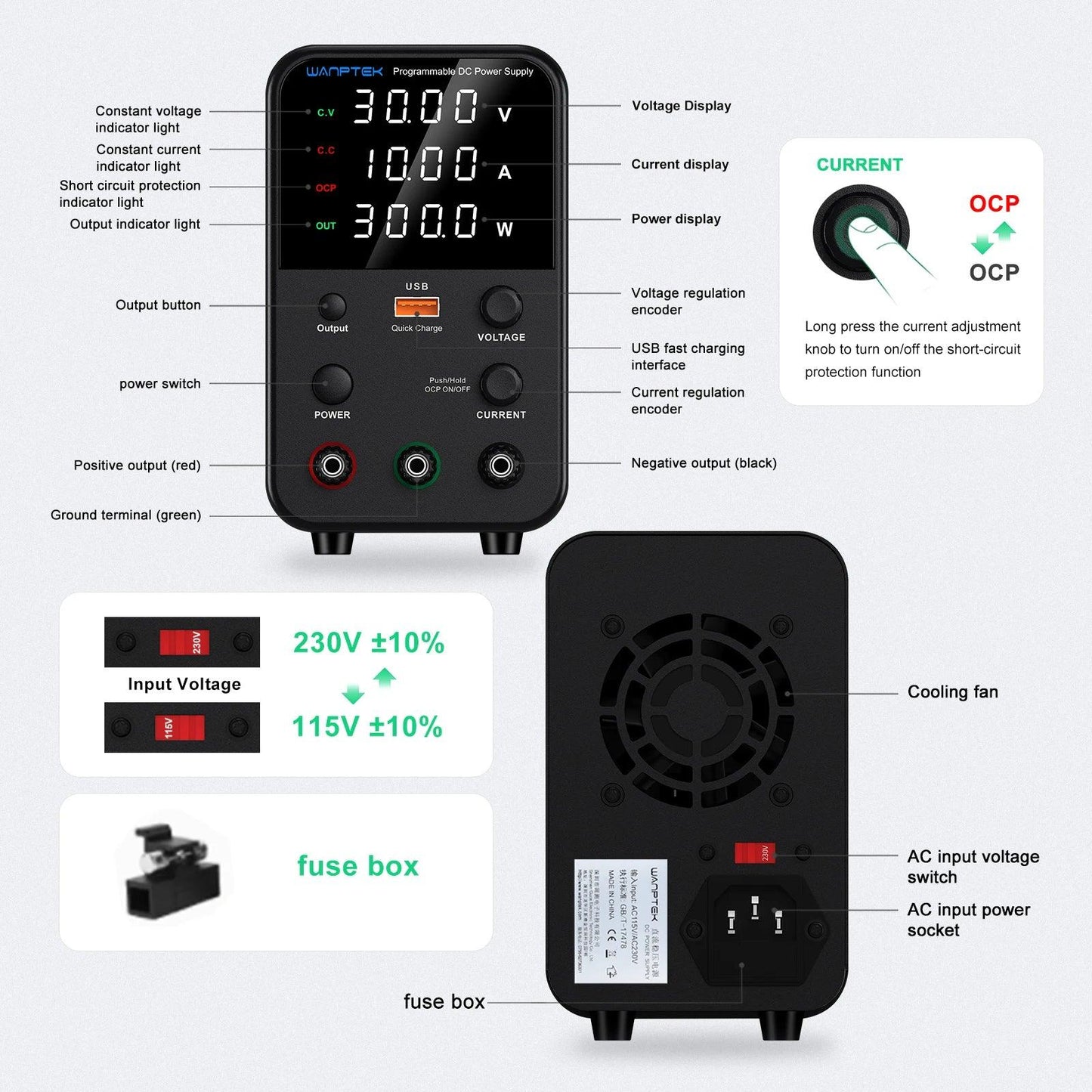 Wanptek DC Laboratory Power Supply 30V 10A 60V 5A 120V 3A Adjustable Voltage Current Applicable voltage 110V 220V Power Supply