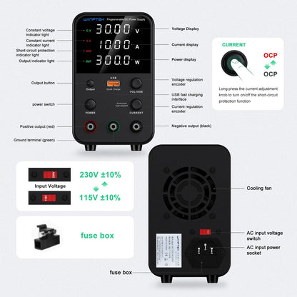 Wanptek DC Laboratory Power Supply 30V 10A 60V 5A 120V 3A Adjustable Voltage Current Applicable voltage 110V 220V Power Supply