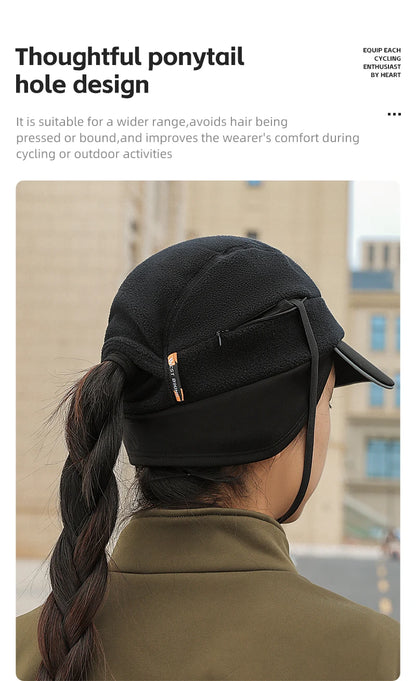 WEST BIKING Winter Cycling Cap With Brim Windproof Warm Sports Cap High Elastic Fleece Hiking Running Hat Cycling Equipment