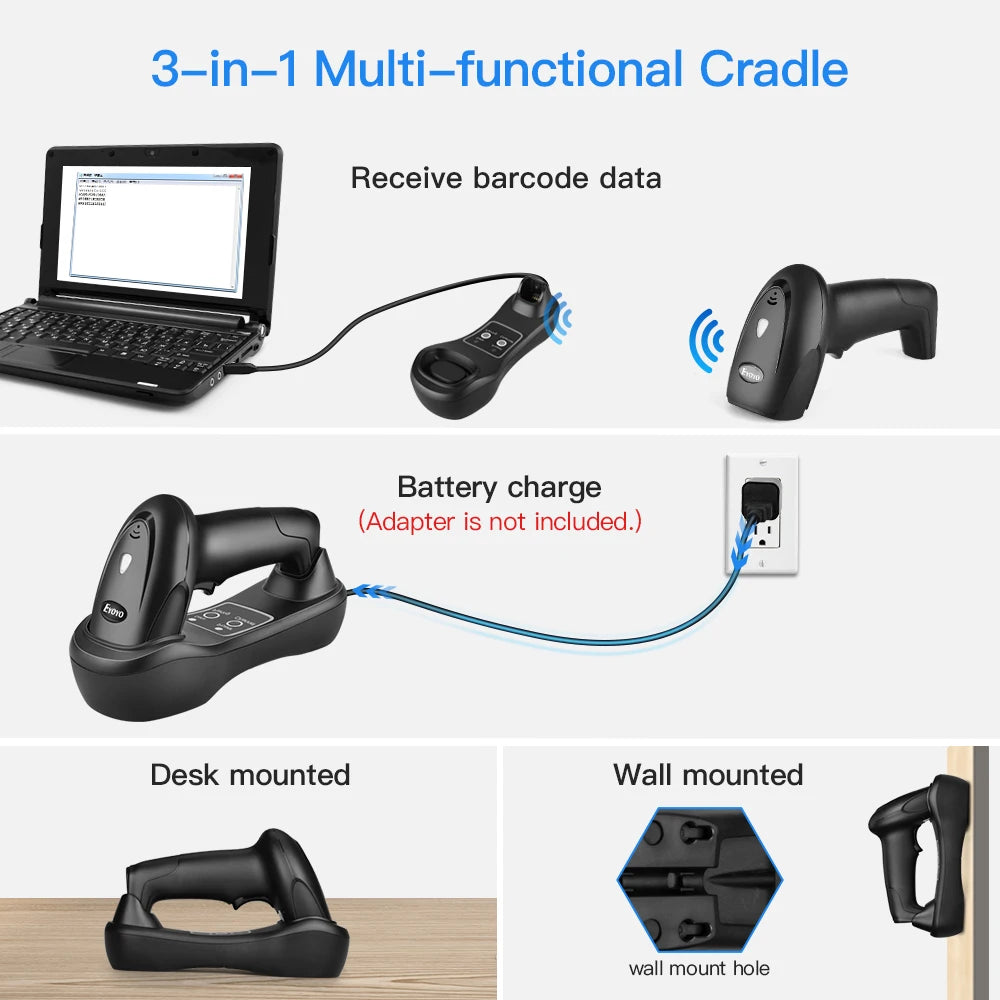 Eyoyo EY-6900D 1D Handheld Wireless Barcode Scanner Reader USB Cradle Receiver Charging Base Bar Code Scan Portable Scanning
