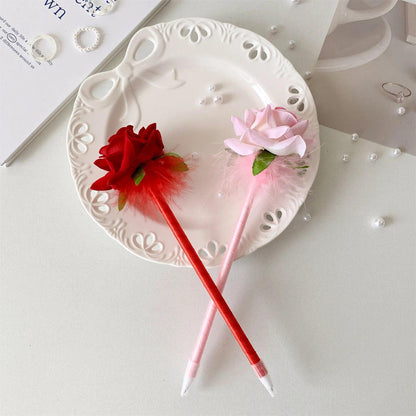 10pcs/set Simulated Rose Shaped Ballpoint Pen Valentine's Day Desktop Decoration Supplies Student Writing Supplies Set