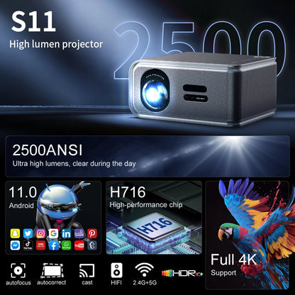 2026 New Smart Projector 2500 ANSI LM Google Play HDR10+ 1920*1080P Full HD Support 8K Video For Home Movie Theater TV Gaming