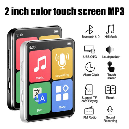 2 inch Display Screen Portable MP3 Player BT 5.0 Touch Screen Music Player with Speakers Support FM Radio Recording E-Book