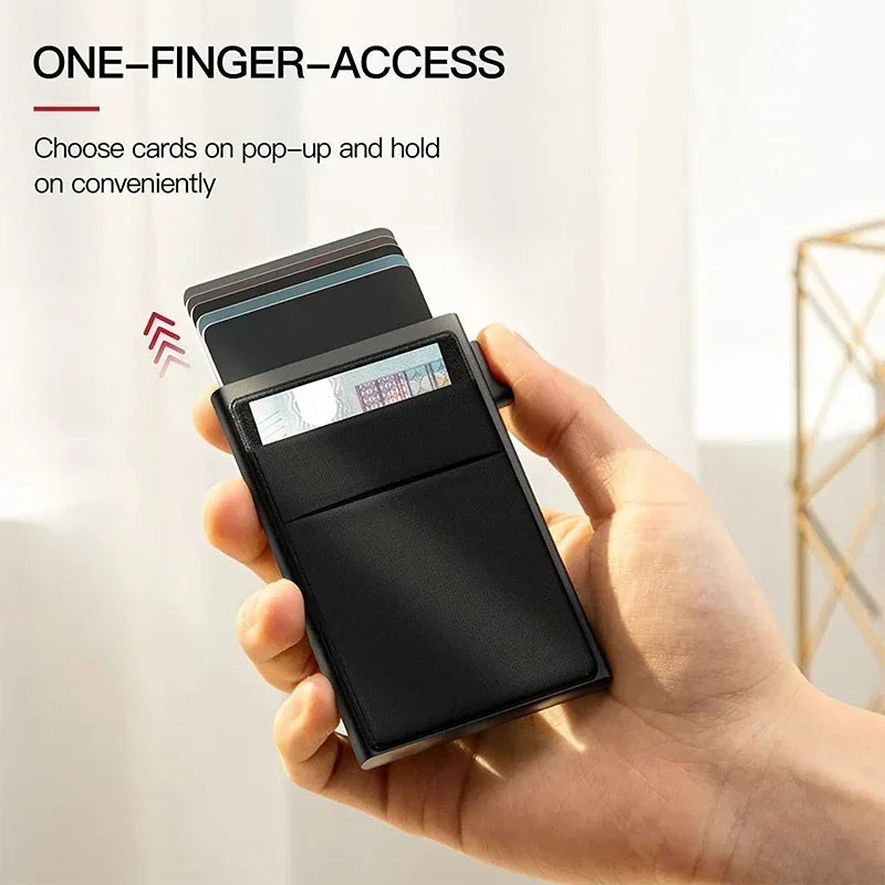 Slim RFID Blocking Metal Wallet for Men - Minimalist Smart Magic Card Case Holder with Protection for Bank ID and Credit Cards